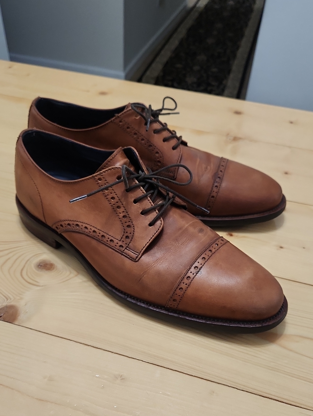 Cole Haan Grand OS Watson Cap Toe Oxford Dress Shoes 10 Brown Cognac Leather